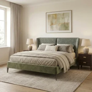 Italian Upholstered Bed Floyed Green with Palo